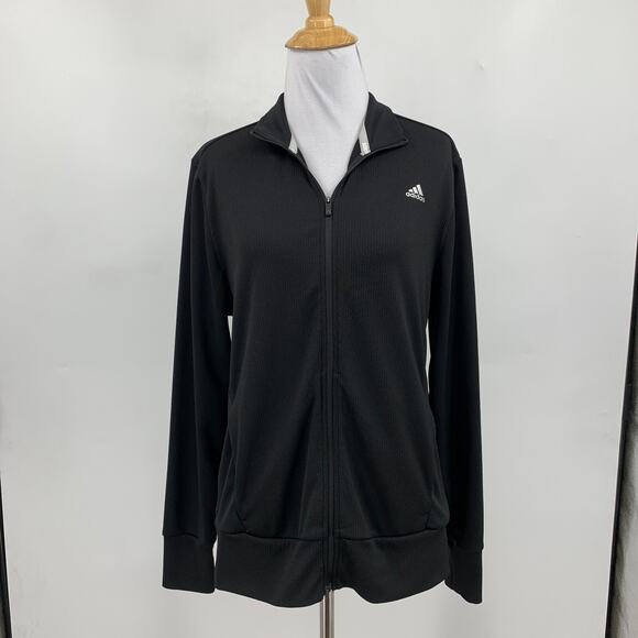 Adidas Jacket Womens M Medium Black Golf Textured Front Long Sleeve Full Zip - Picture 2 of 13